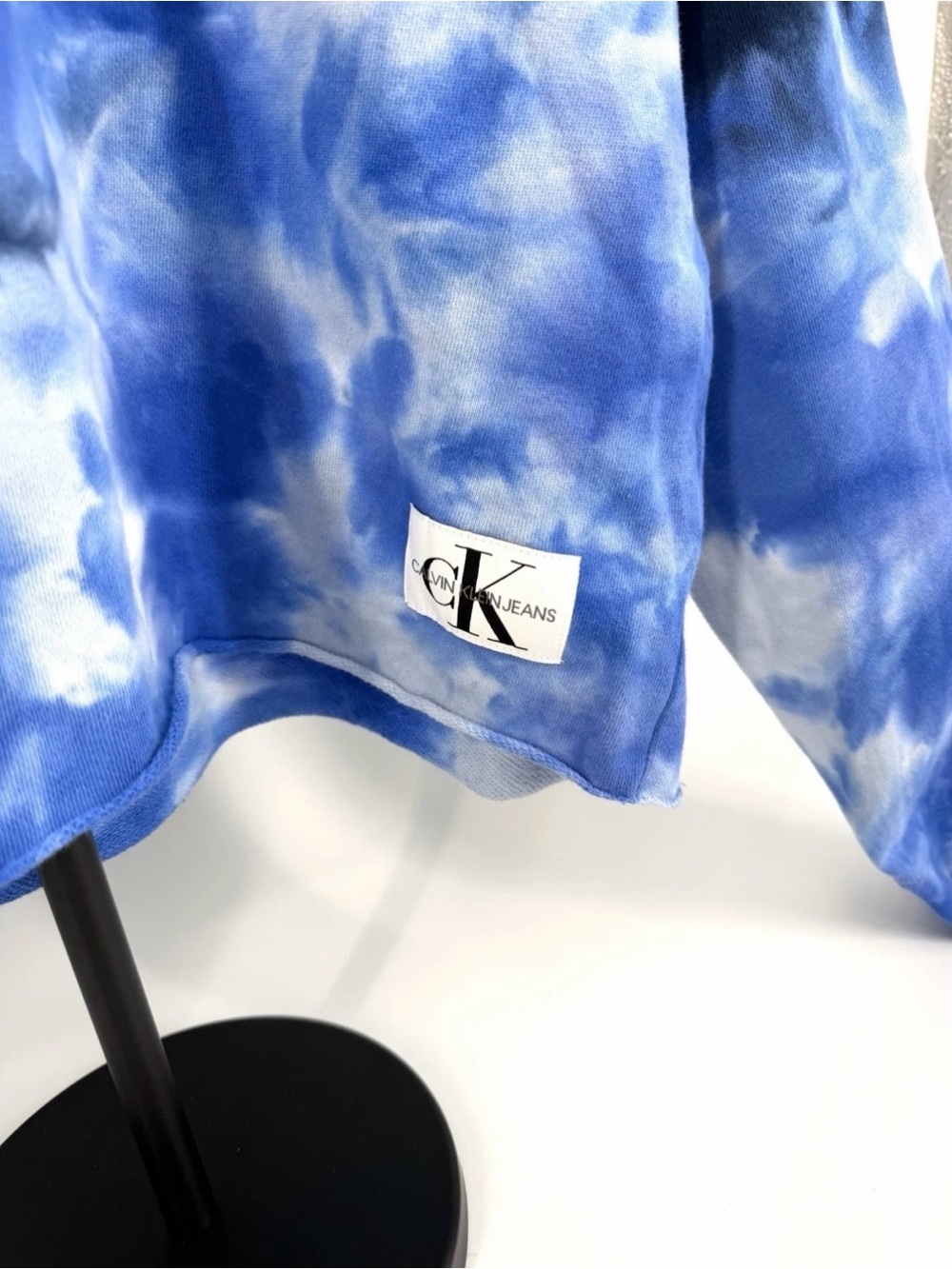 Calvin Klein Jeans Hoodie Women XL Blue Tie Dye Cropped Pullover Zip Neck NWT - Picture 6 of 13